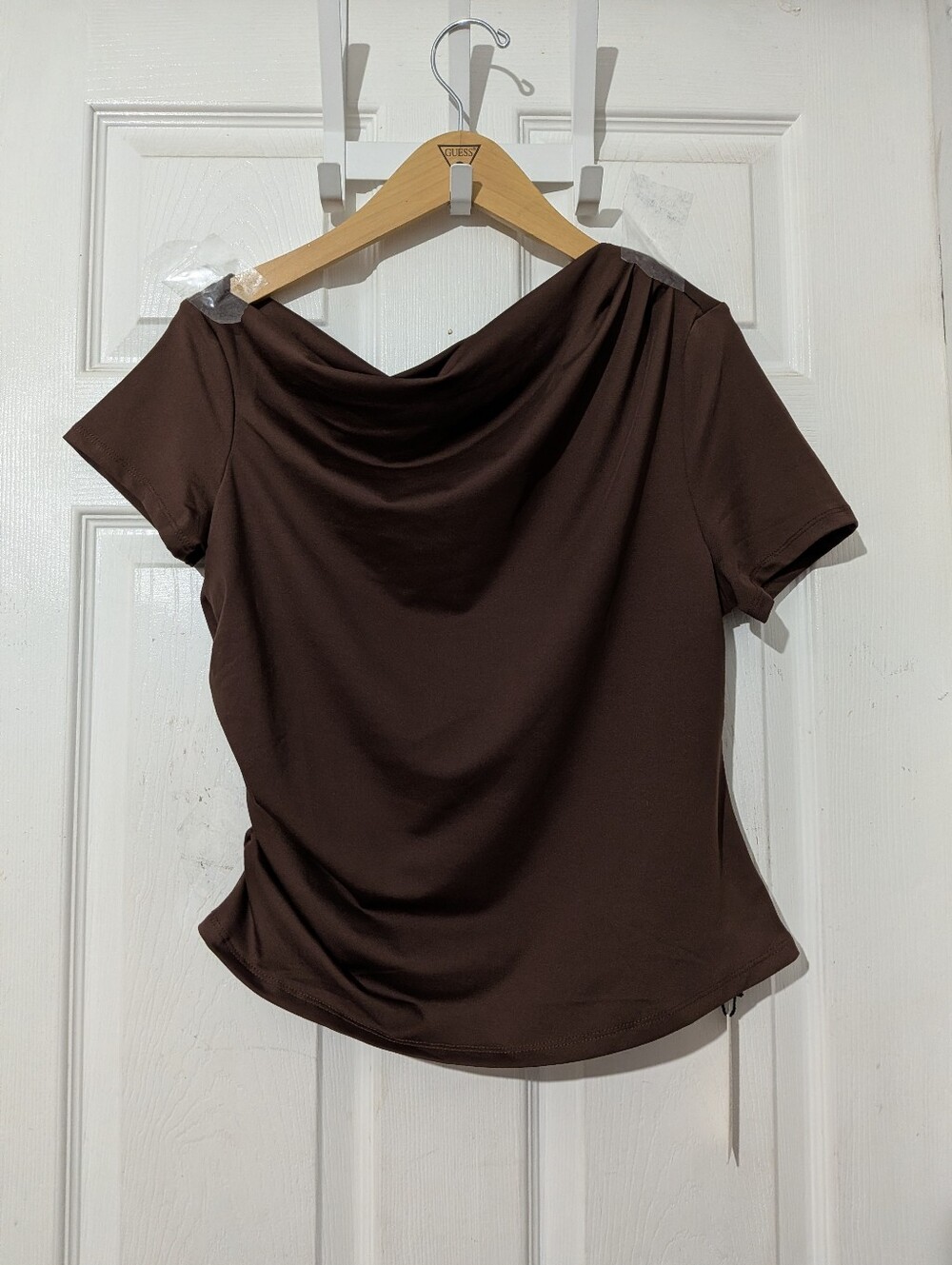 Commense Ruched Off Shoulder Slim Short Sleeve Top - Picture 4 of 9